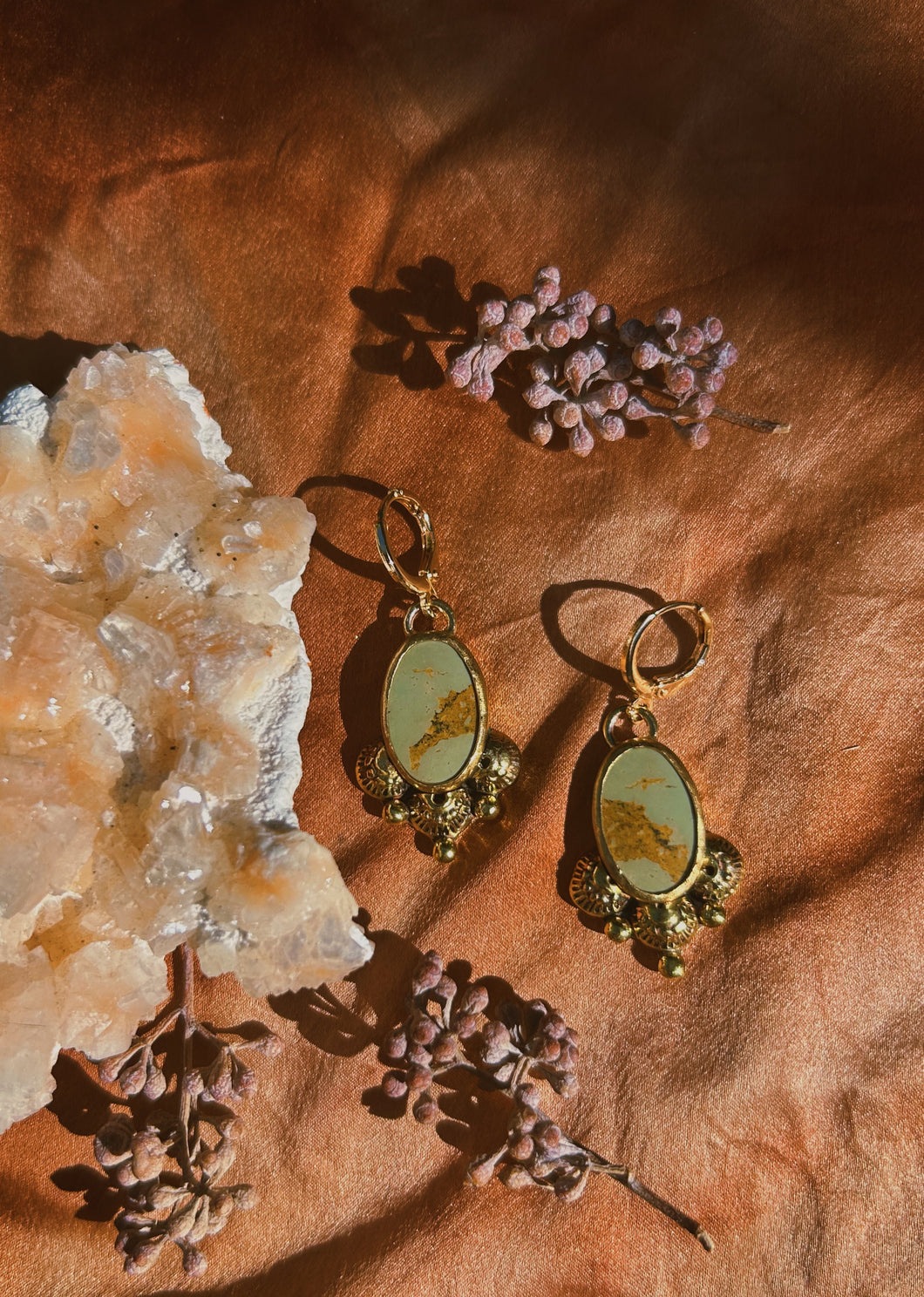 Green Turquoise Stamped Drop Earrings