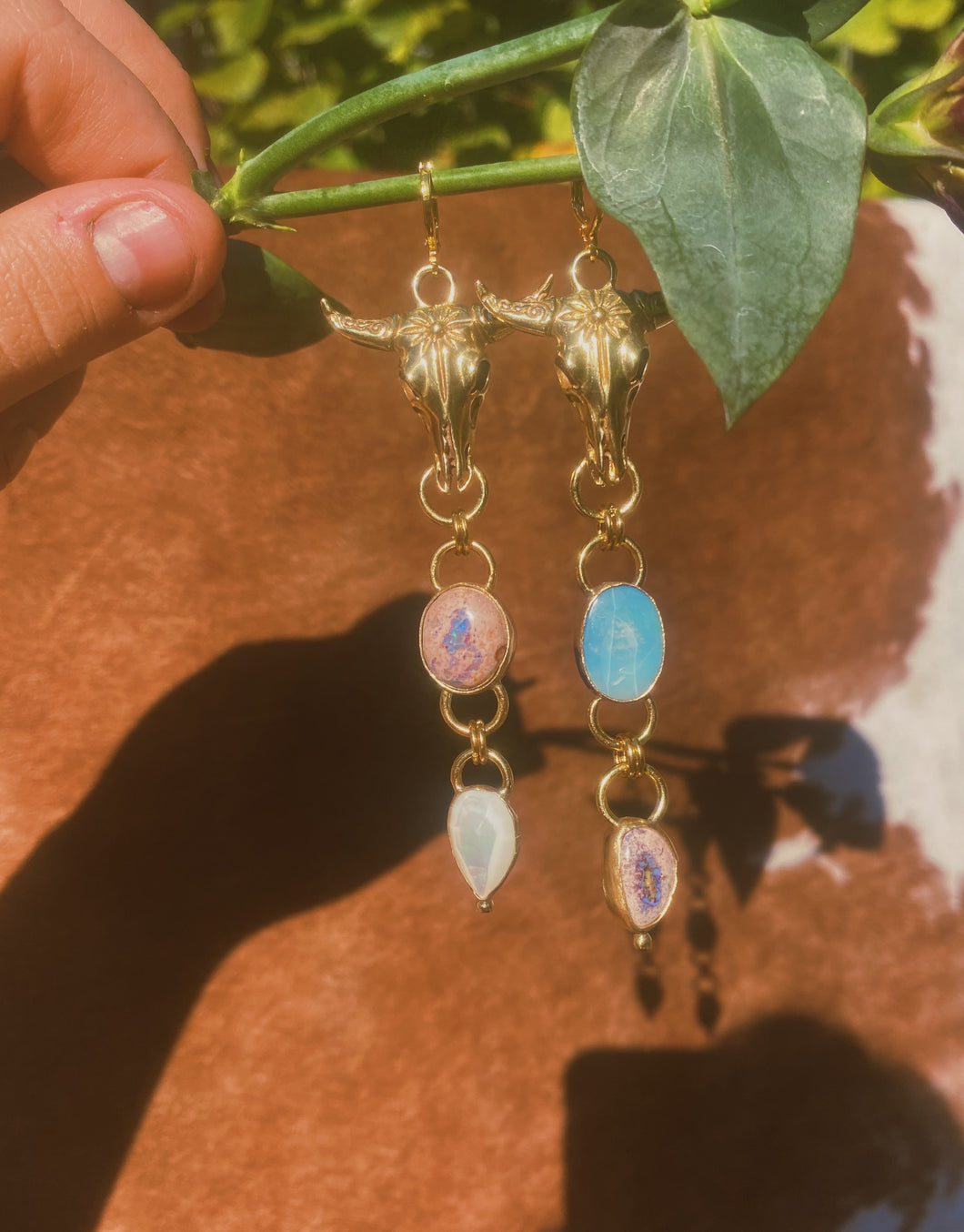 The Steer Earrings - Cantera + Australian Opal + Mother of Pearl