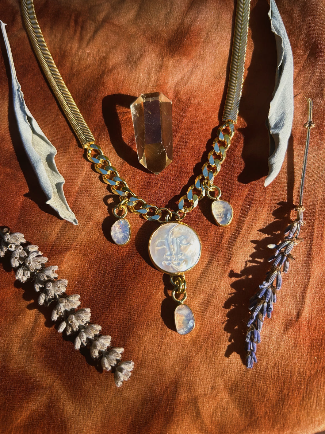 Moonstone + Mother of Pearl Charm Necklace