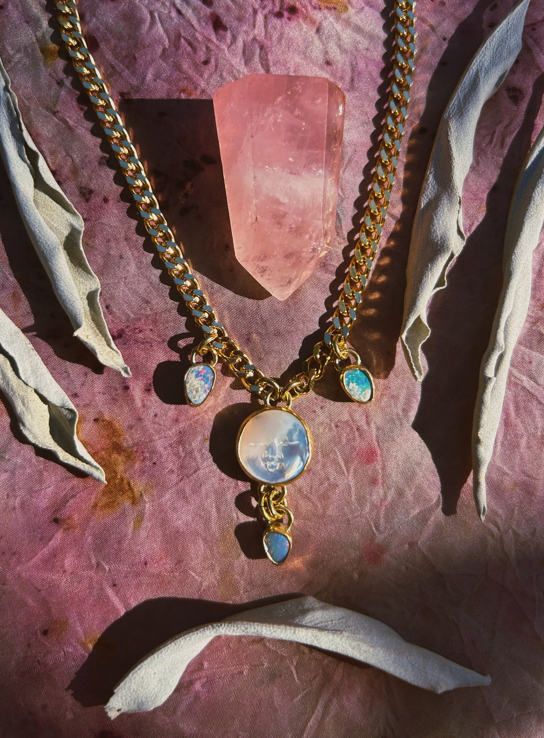 Australian Opal + Mother of Pearl Charm Necklace
