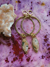 Load image into Gallery viewer, Ocean Agate Stamped Hoops
