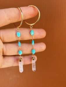 Faceted Turquoise + Quartz Point Hoop