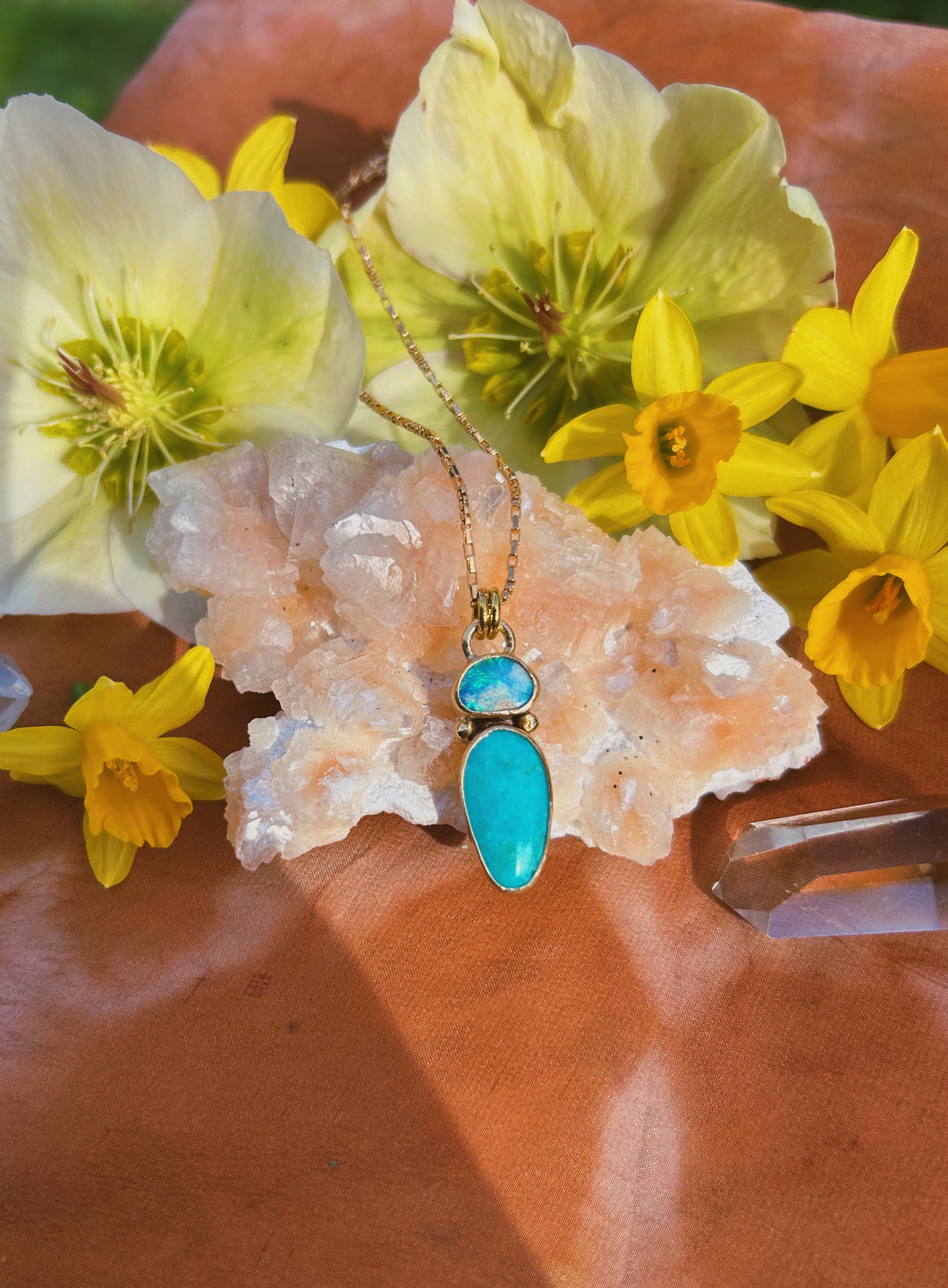 The Portal Necklace  - Kingman Turquoise + Australian Opal