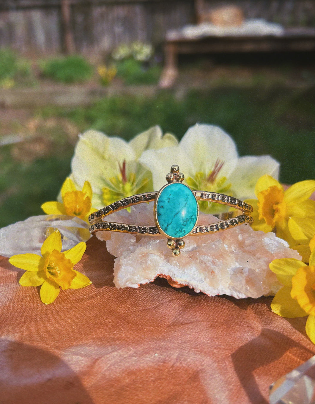 Kingman Turquoise Stamped Bangle