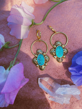 Load image into Gallery viewer, Stamped Kingman Turquoise Mini Hoops
