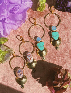 The Temple Earrings - Australian Opal + White Water Turquoise 002