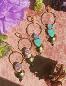 The Temple Earrings - Australian Opal + White Water Turquoise 001