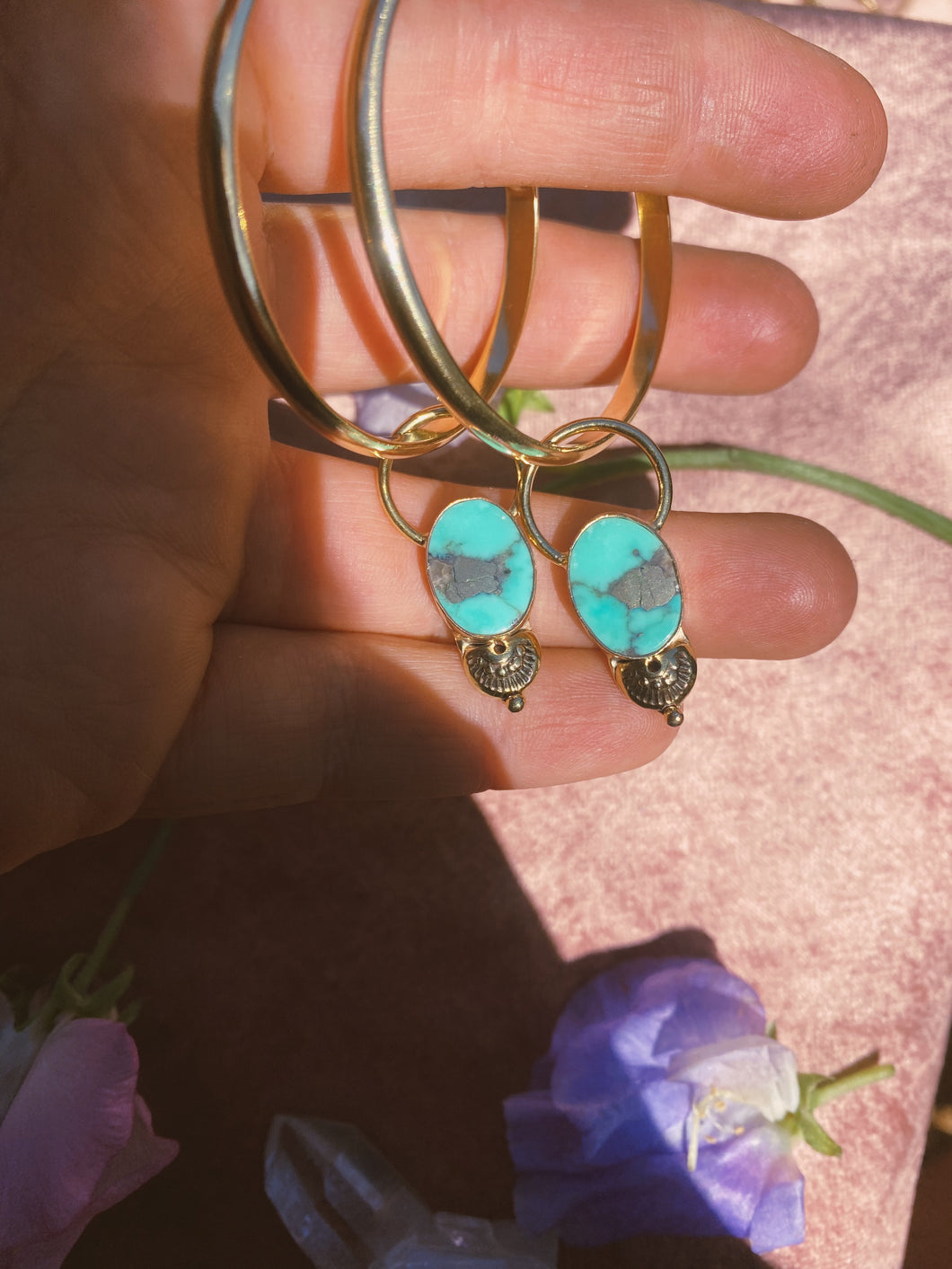 Drop Hoop - Kingman Turquoise with Pyrite inclusions