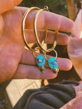 Load image into Gallery viewer, Drop Hoop - Kingman Turquoise with Pyrite inclusions
