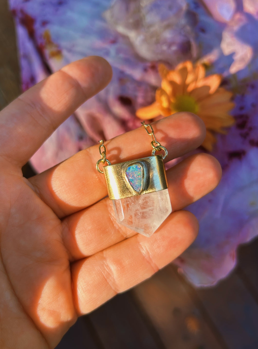 Australian Opal Crystal Quartz Pendulum