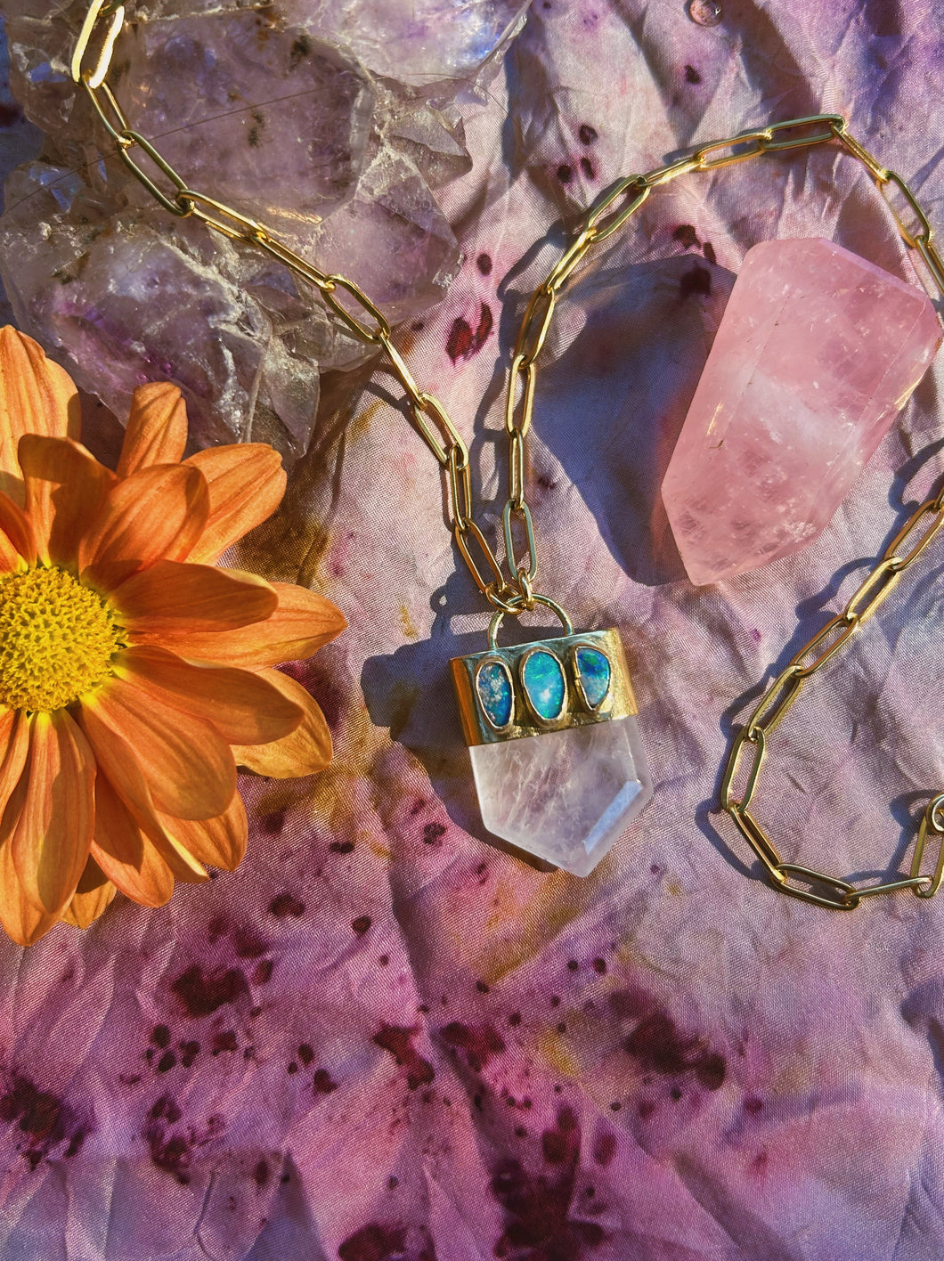 Triple Opal Crystal Quartz Pendulum