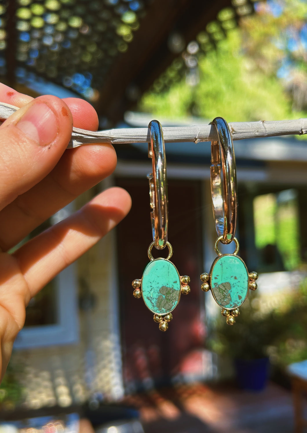 Kingman Turquoise w Pyrite Inclusion Hoops