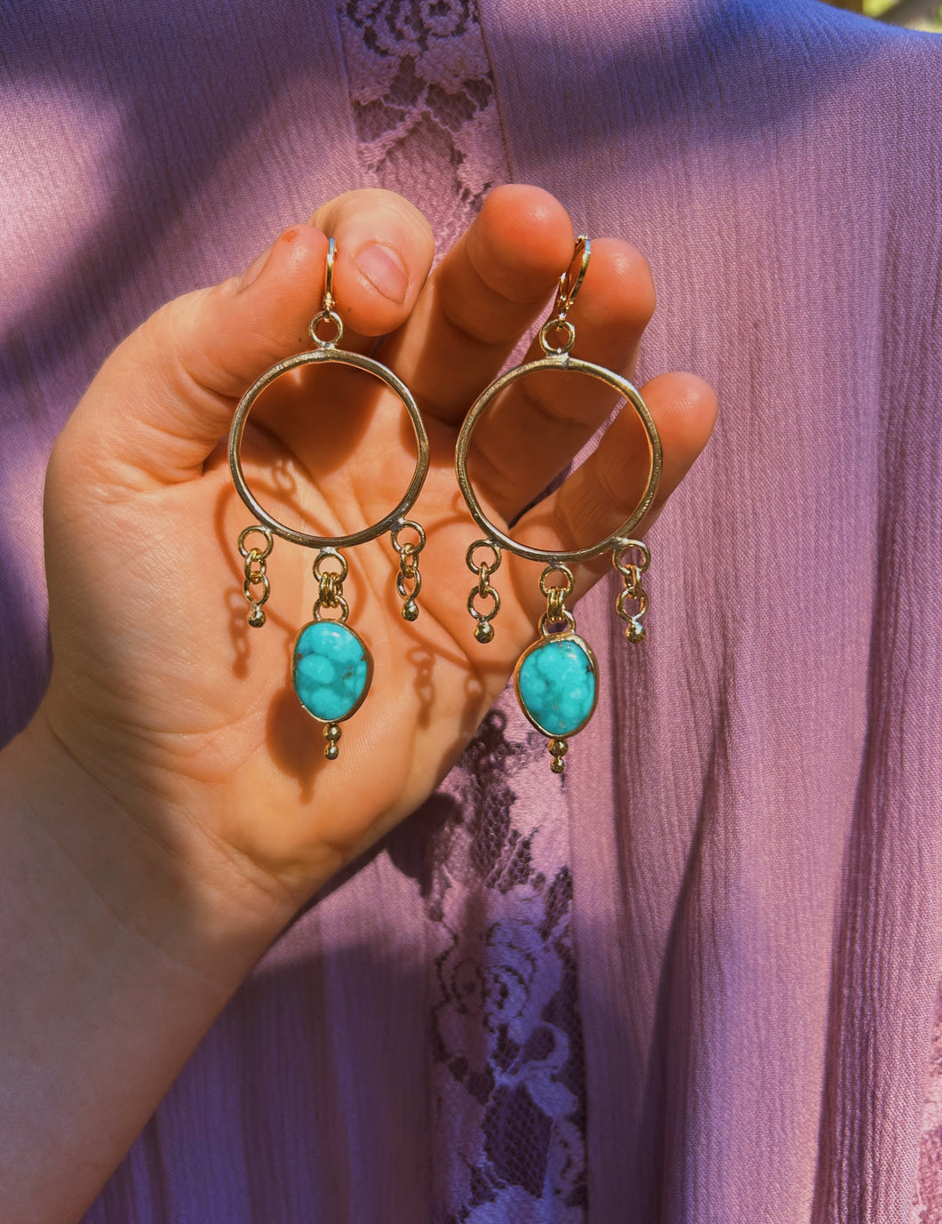 Turquoise Dottie Drop Hoops