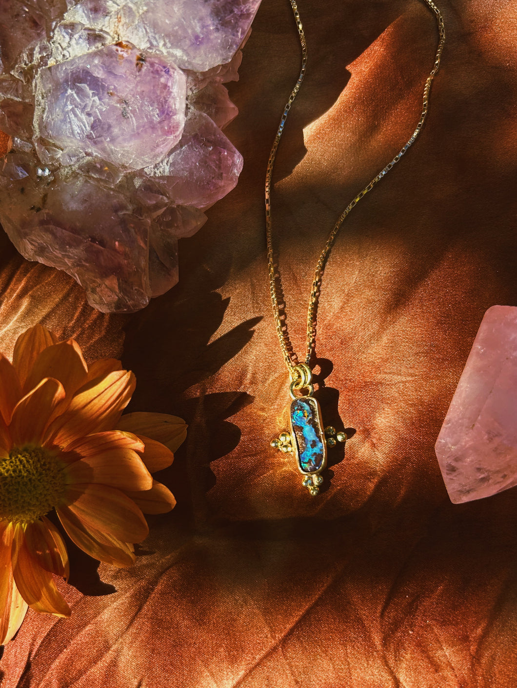 Blue Boulder Opal Khala Chain