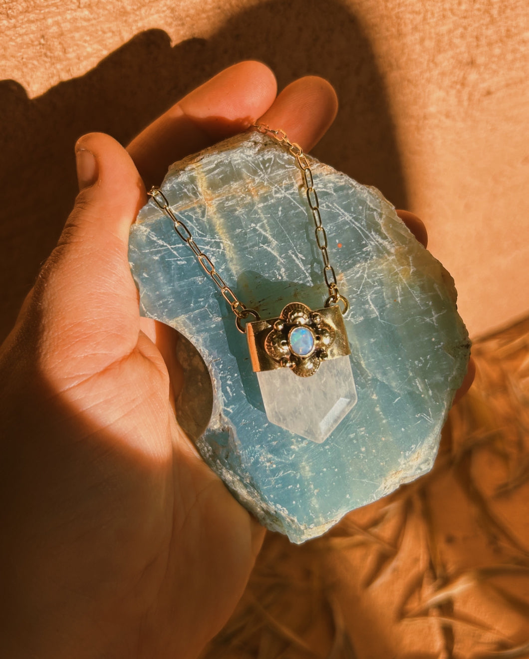 Australian Opal Stamped Crystal Quartz Pendulum