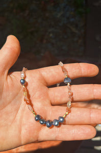 Sunstone + Peacock Pearl Necklace