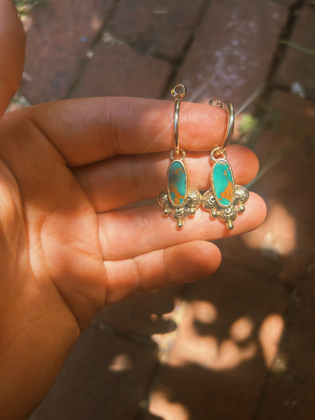 Stamped Hubei Turquoise  Mini Hoops