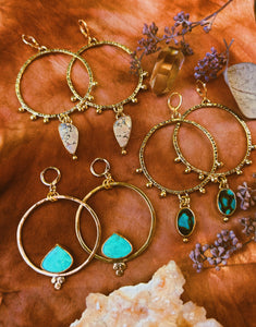 Beige Hubei Turquoise Stamped + Dotted Hoops 001