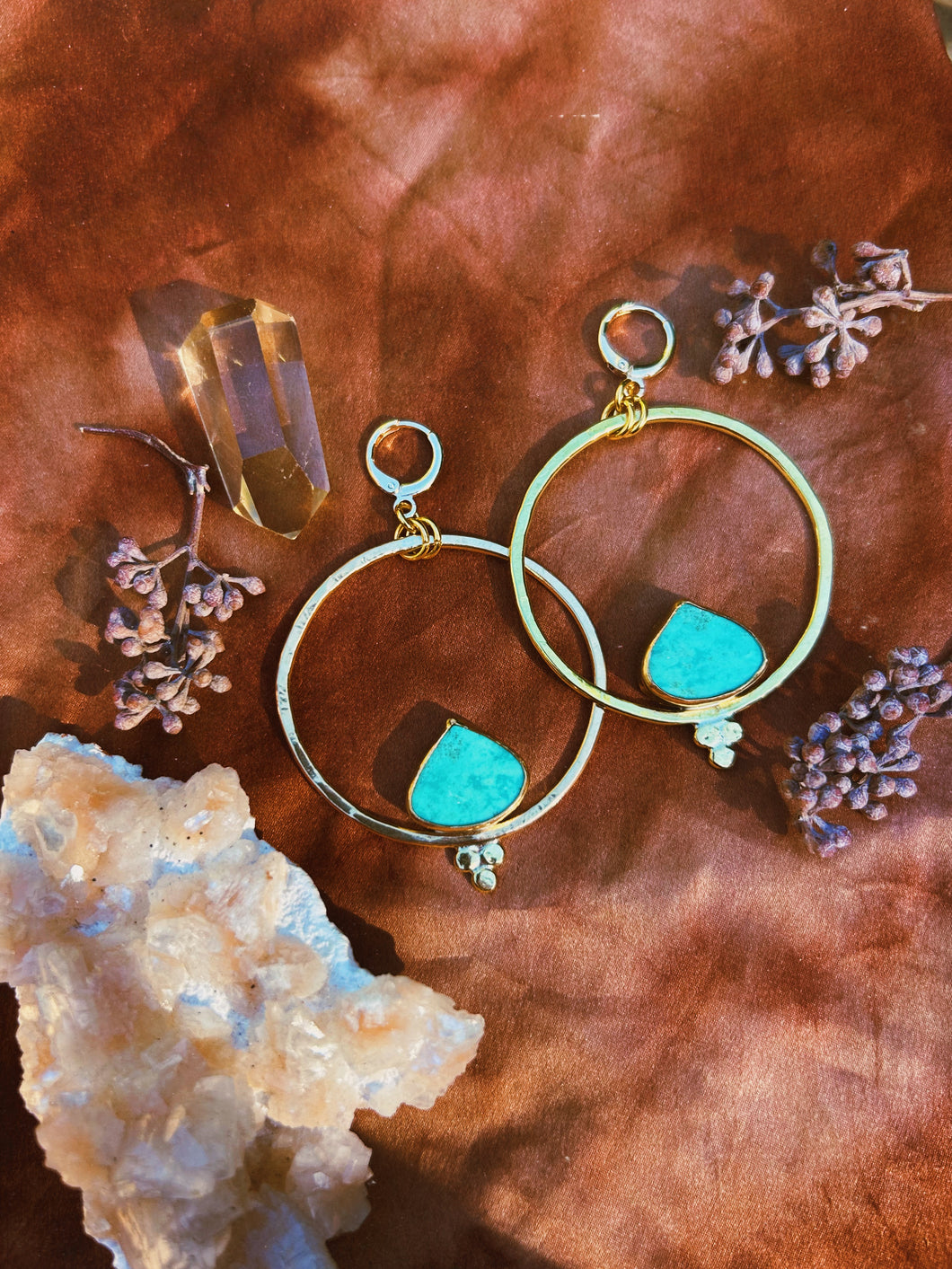 Turquoise Triple Dot Hoops