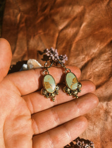 Green Turquoise Stamped Drop Earrings