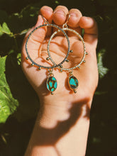 Load image into Gallery viewer, Hubei Turquoise Stamped + Dotted Hoops 002
