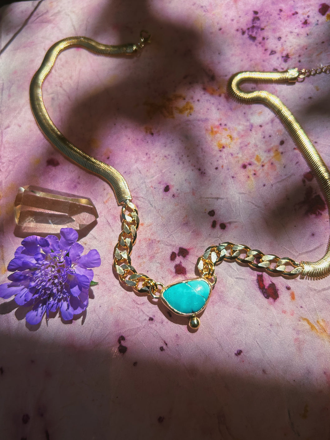 Herringbone X Cuban Link Chain - Kingman Turquoise
