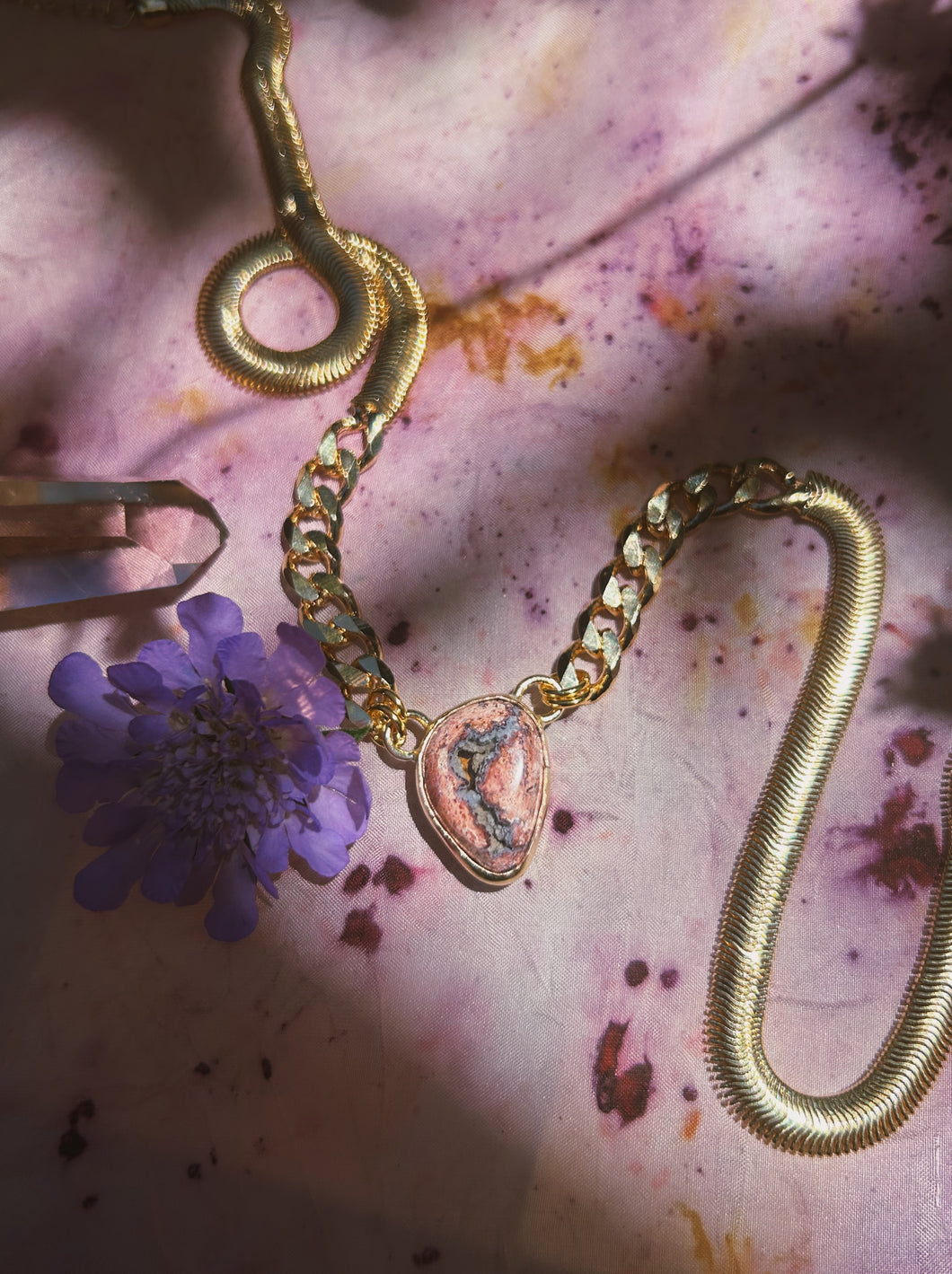 Herringbone X Cuban Link Chain - Cantera Opal 002