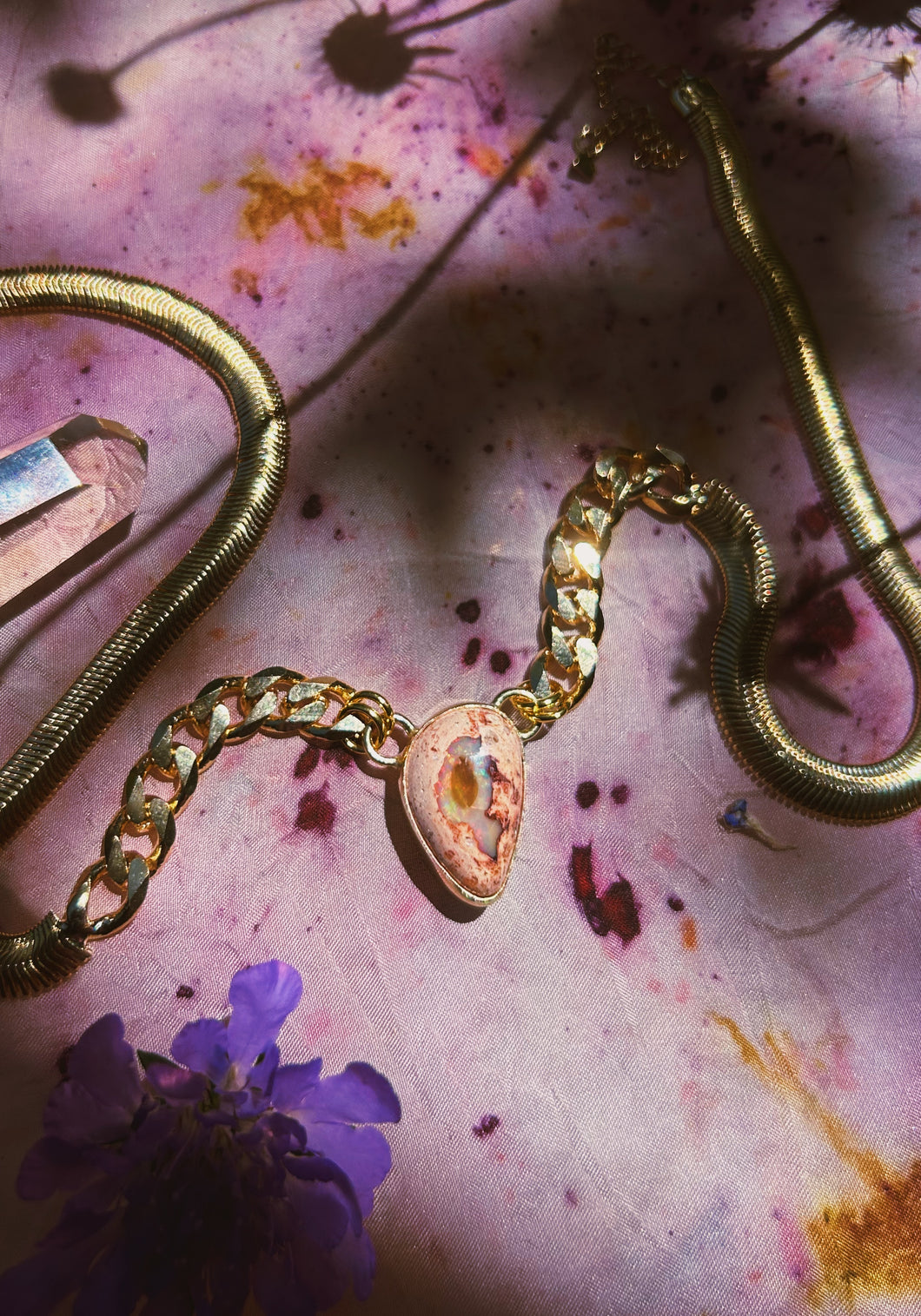 Cuban Link X Herringbone Chain - Cantera Opal 001