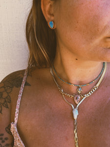 Turquoise + Australian Opal Beaded Charm Necklace