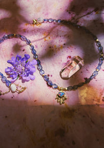 Iolite + Australian Opal Beaded Charm Necklace