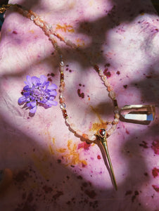 Sunstone + Garnet Beaded Charm Necklace