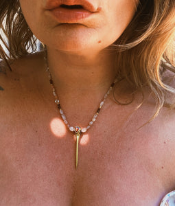 Sunstone + Garnet Beaded Charm Necklace