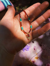 Load image into Gallery viewer, Garnet + Turquoise Beaded Charm Necklace
