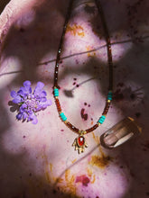 Load image into Gallery viewer, Garnet + Turquoise Beaded Charm Necklace

