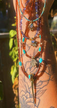 Load image into Gallery viewer, Garnet + Turquoise Beaded Charm Necklace
