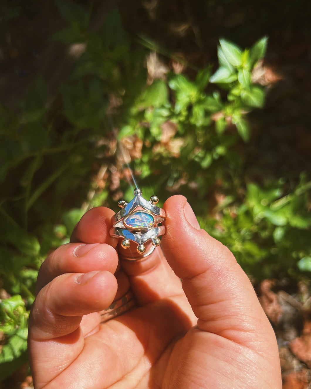 Australian Opal Crown Jewel Ring - size 7.5