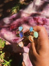 Load image into Gallery viewer, Boulder Opal + Amazonite Stamped Double Bangle
