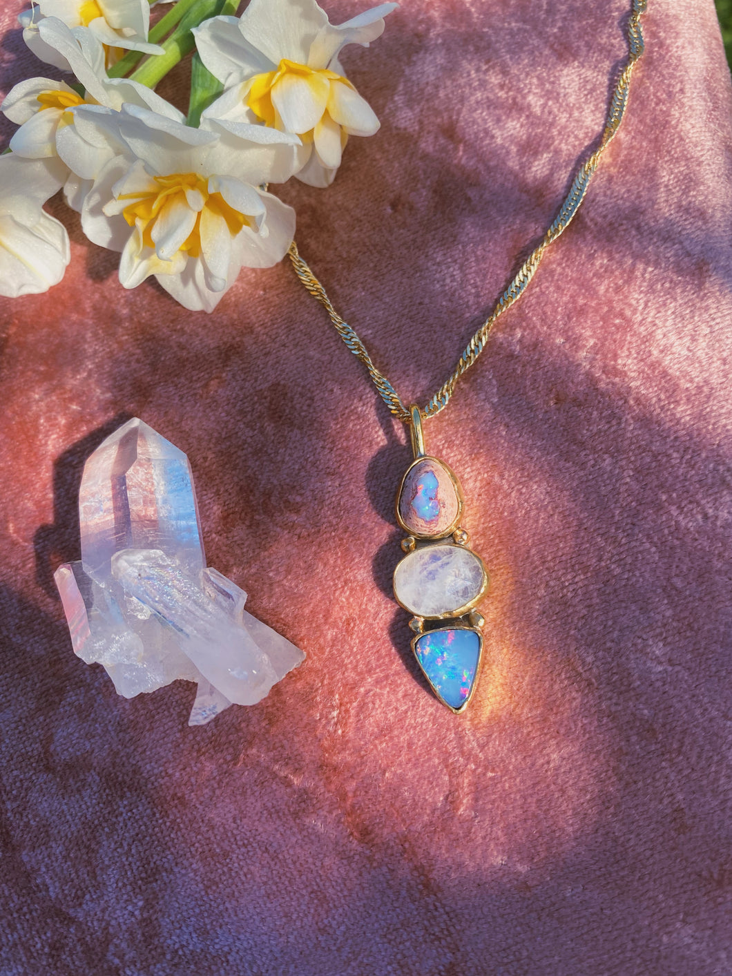 The Portal Necklace - Moonstone, Cantera + Australian Opal