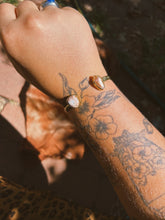 Load image into Gallery viewer, Pink Pearl + Cantera Opal Stamped Double  Bangle
