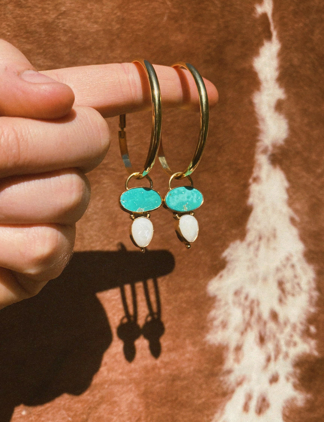 White Water Turquoise + Facted Mother of Pearl Hoops