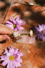 Load image into Gallery viewer, Pink Pearl + Cantera Opal Stamped Double  Bangle

