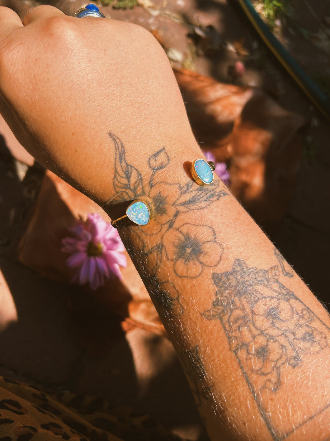 Australian Opal Stamped Double  Bangle
