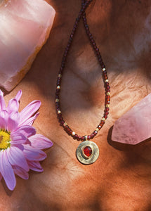 Garnet Talisman Disc Necklace