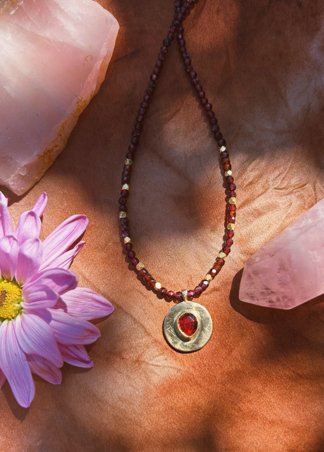 Garnet Talisman Disc Necklace