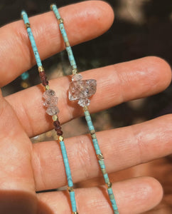 Kingman Turquoise + Herkimer Diamond Heishi Necklace