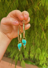 Load image into Gallery viewer, Hubei Turquoise Stamped Hoops
