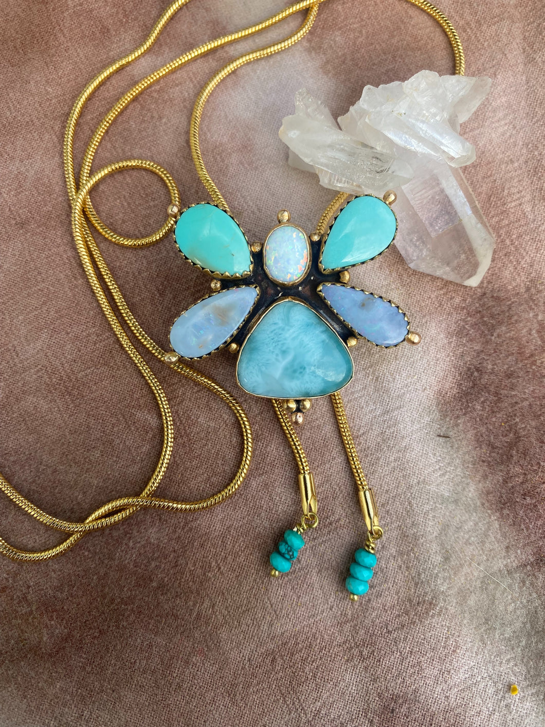 The Bloom Bolo 002 - Larimar, Australian + Sterling Opal, Kingsman Turquoise