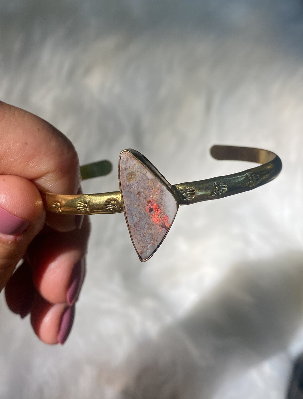 Mexican Opal Stamped Bangle - #001